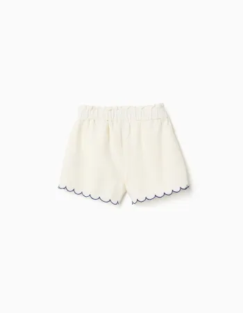 Shorts in cotton and linen with paperbag waist for girls, light beige