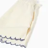 Shorts in cotton and linen with paperbag waist for girls, light beige