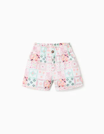 Cotton shorts with a tile pattern for girls, multicolour