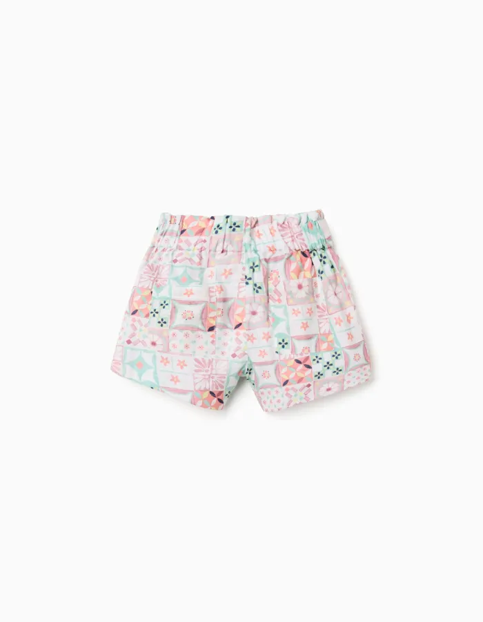 Cotton shorts with a tile pattern for girls, multicolour
