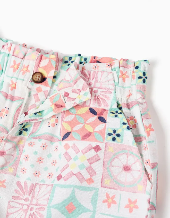 Cotton shorts with a tile pattern for girls, multicolour