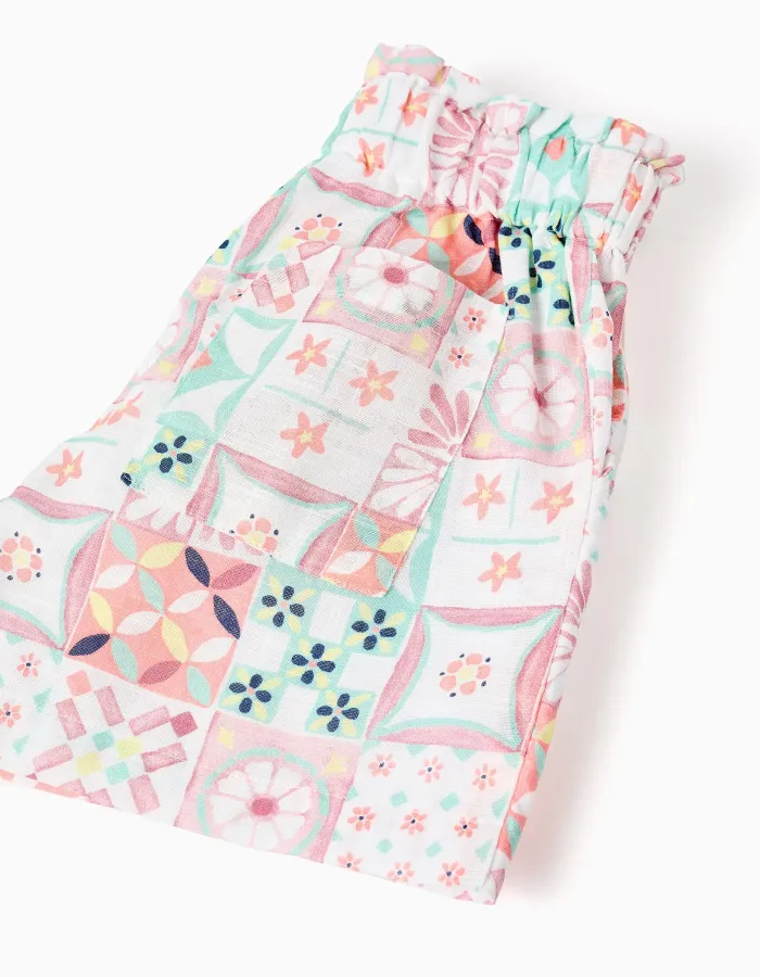 Cotton shorts with a tile pattern for girls, multicolour