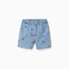 Denim shorts with Minnie and elasticated waist for girls, light blue