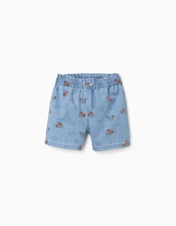 Denim shorts with Minnie and elasticated waist for girls, light blue