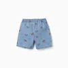 Denim shorts with Minnie and elasticated waist for girls, light blue
