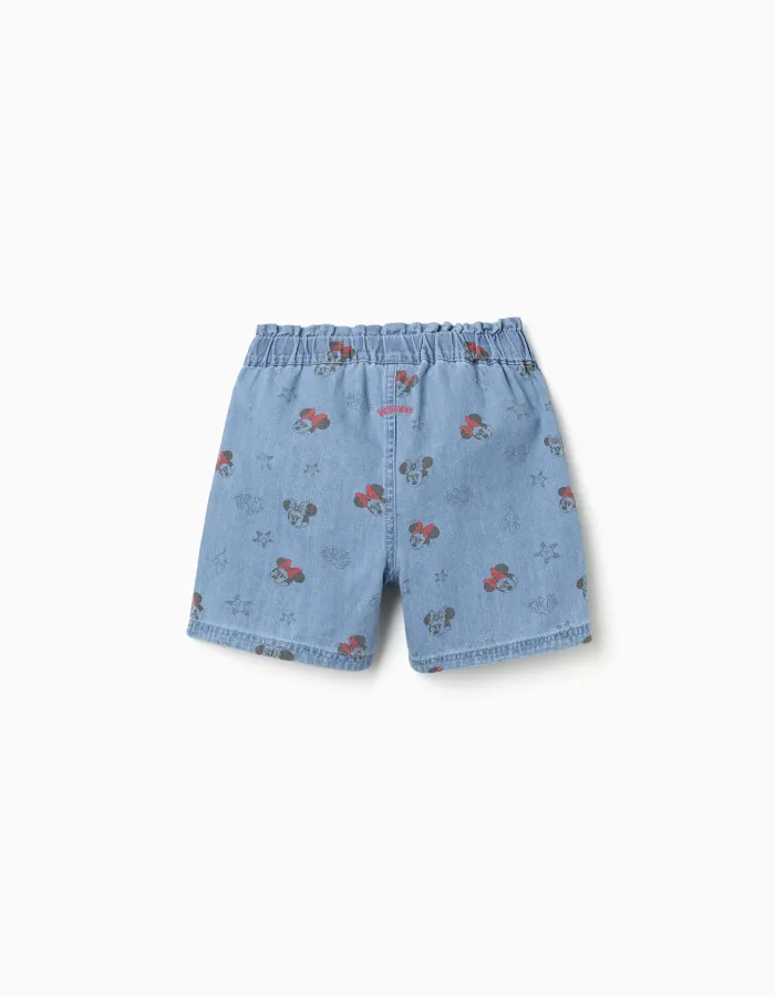 Denim shorts with Minnie and elasticated waist for girls, light blue