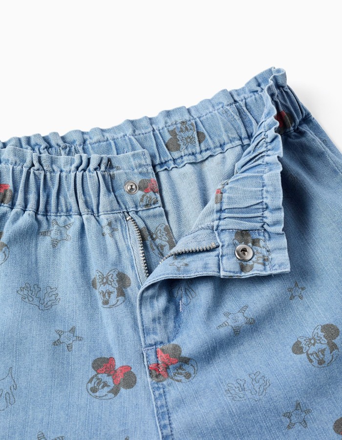 Denim shorts with Minnie and elasticated waist for girls, light blue