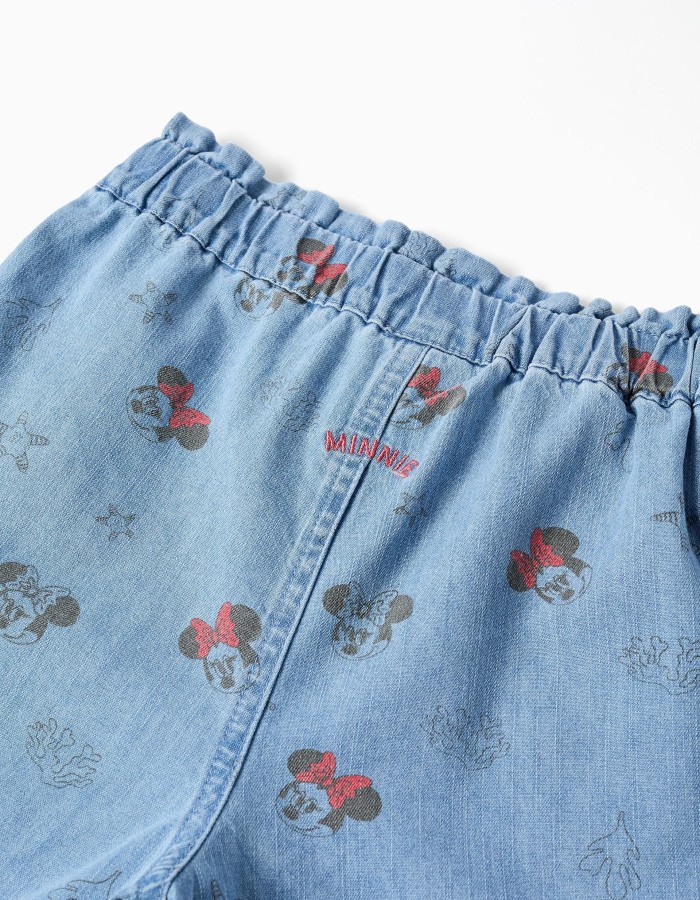 Denim shorts with Minnie and elasticated waist for girls, light blue