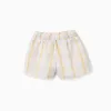 Checked cotton shorts with drawstring B&S for girls, white/yellow/blue/red