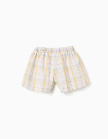 Checked cotton shorts with drawstring B&S for girls, white/yellow/blue/red