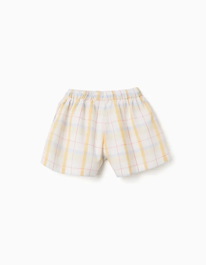 Checked cotton shorts with drawstring B&S for girls, white/yellow/blue/red