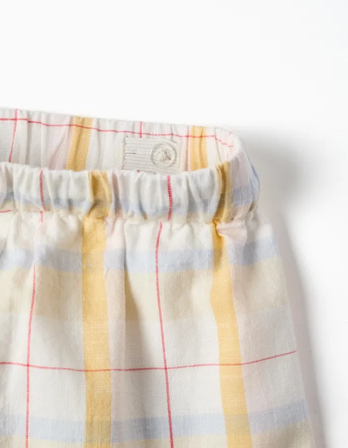Checked cotton shorts with drawstring B&S for girls, white/yellow/blue/red