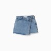 Denim skort with asymmetrical front closure for girls, blue
