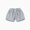 Striped cotton and linen shorts with belt You&Me for girls, white/blue