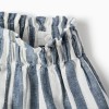 Striped cotton and linen shorts with belt You&Me for girls, white/blue
