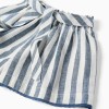 Striped cotton and linen shorts with belt You&Me for girls, white/blue