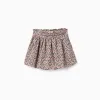 Corduroy skort with floral pattern for girls, beige