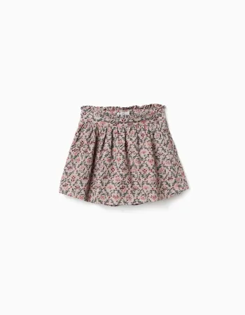 Corduroy skort with floral pattern for girls, beige