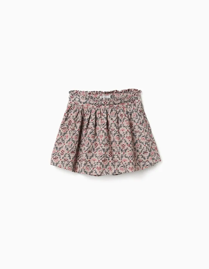 Corduroy skort with floral pattern for girls, beige