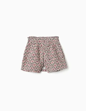 Corduroy skort with floral pattern for girls, beige