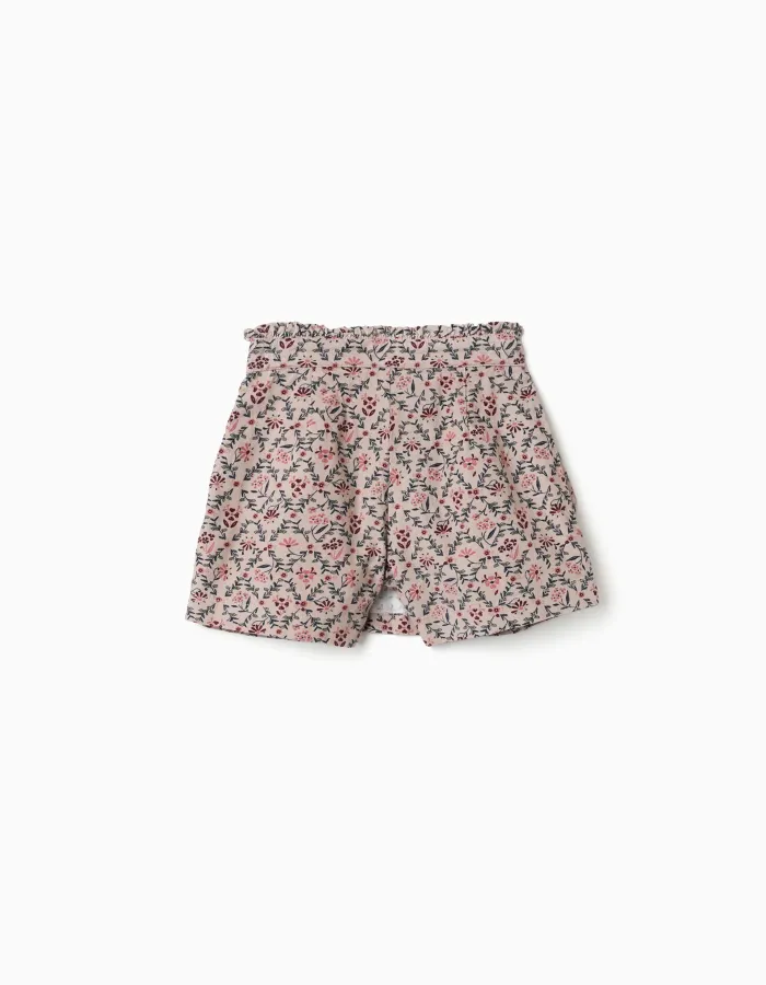 Corduroy skort with floral pattern for girls, beige
