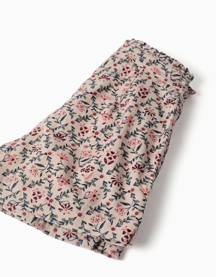 Corduroy skort with floral pattern for girls, beige