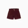 Corduroy shorts with ruffled paperbag waist for girls, burgundy