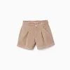 Corduroy shorts with ruffled paperbag waist for girls, beige