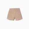 Corduroy shorts with ruffled paperbag waist for girls, beige