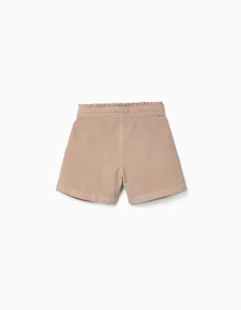 Corduroy shorts with ruffled paperbag waist for girls, beige
