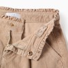 Corduroy shorts with ruffled paperbag waist for girls, beige