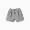 Cotton gingham shorts with floral print for girls, white/navy blue