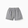 Cotton gingham shorts with floral print for girls, white/navy blue