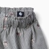 Cotton gingham shorts with floral print for girls, white/navy blue
