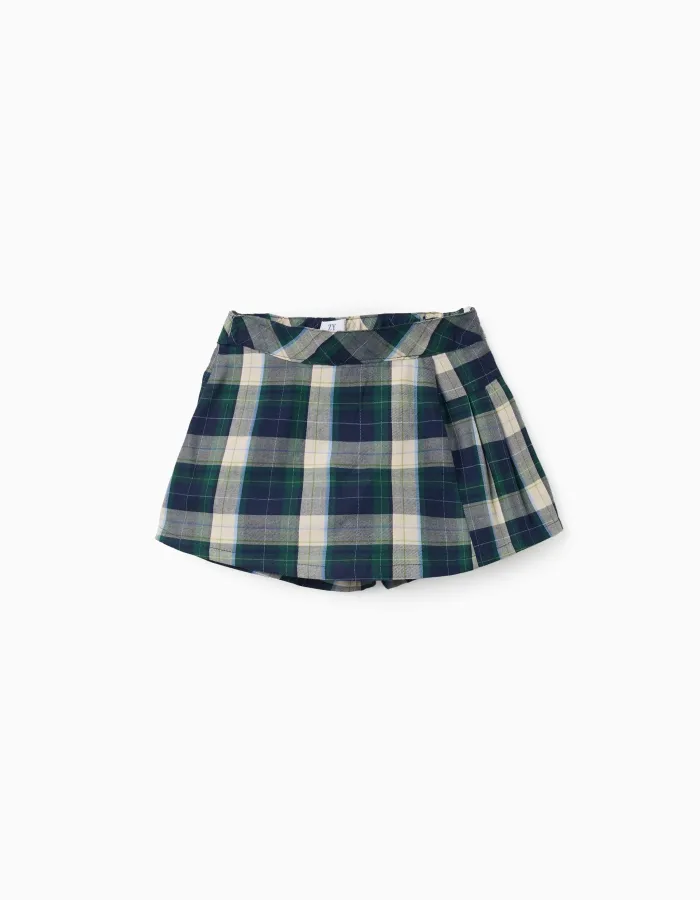 Cotton skort with check pattern B&S for girls, blue/green/beige