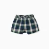 Cotton skort with check pattern B&S for girls, blue/green/beige