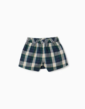Cotton skort with check pattern B&S for girls, blue/green/beige