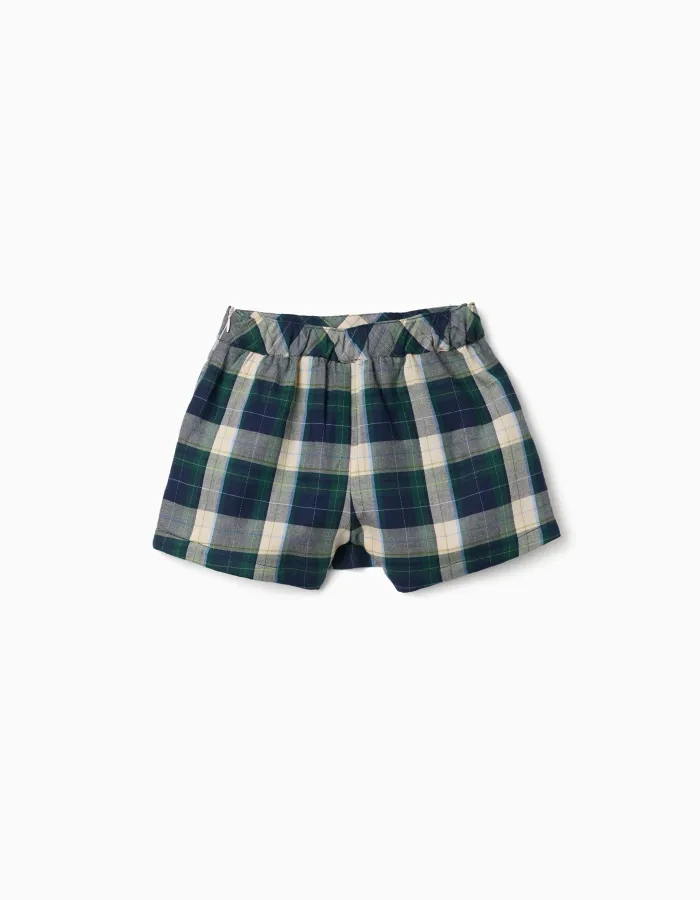 Cotton skort with check pattern B&S for girls, blue/green/beige