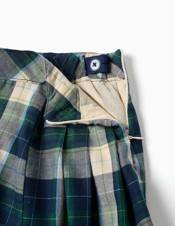 Cotton skort with check pattern B&S for girls, blue/green/beige