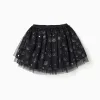 Layered tulle skirt with glittering pumpkin motif for girls, black