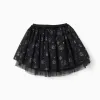 Layered tulle skirt with glittering pumpkin motif for girls, black