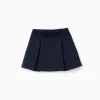 Roma knit skirt with front and back pleats for girls, navy blue