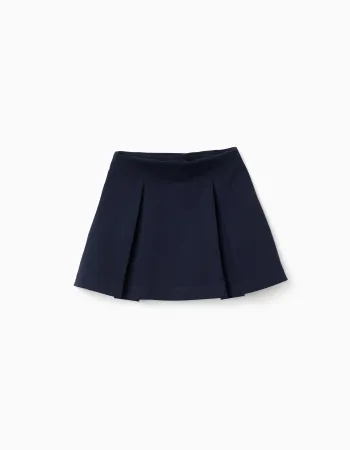 Roma knit skirt with front and back pleats for girls, navy blue