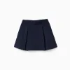 Roma knit skirt with front and back pleats for girls, navy blue