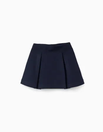 Roma knit skirt with front and back pleats for girls, navy blue