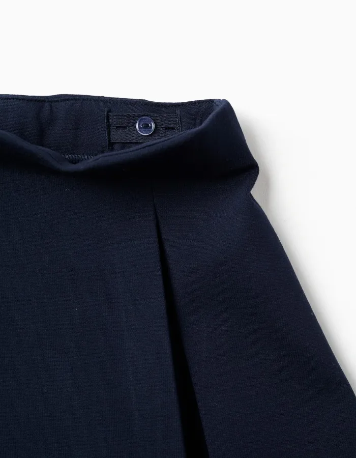 Roma knit skirt with front and back pleats for girls, navy blue