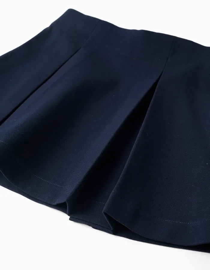 Roma knit skirt with front and back pleats for girls, navy blue