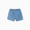 Denim shorts with paperbag waistband for girls, light blue