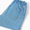 Denim shorts with paperbag waistband for girls, light blue