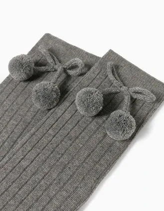 Knee-High Socks with Bow & Pompom